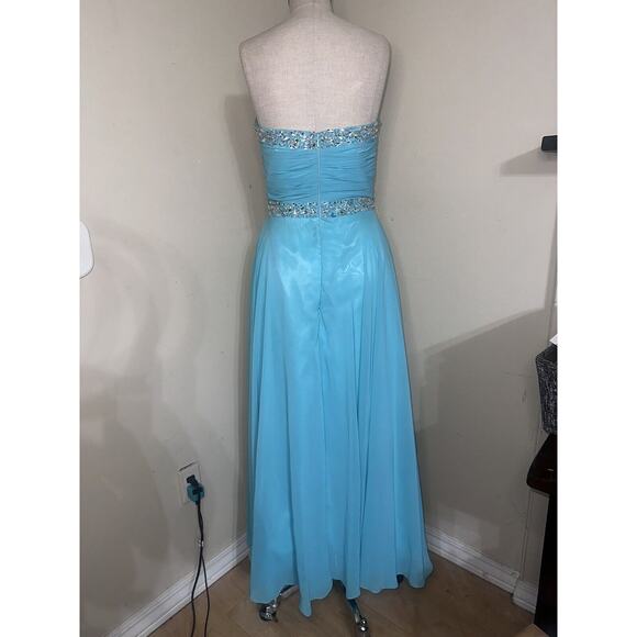 Deb Dressss Prom Formal Blue Rhinestone Hand Beaded Chiffon Dress Gown Sz 4 - Picture 8 of 16